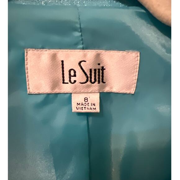 Le Suit Turquoise Blue Skirt Suit Blazer & Skirt Set Women's Size 8 - Picture 3 of 10